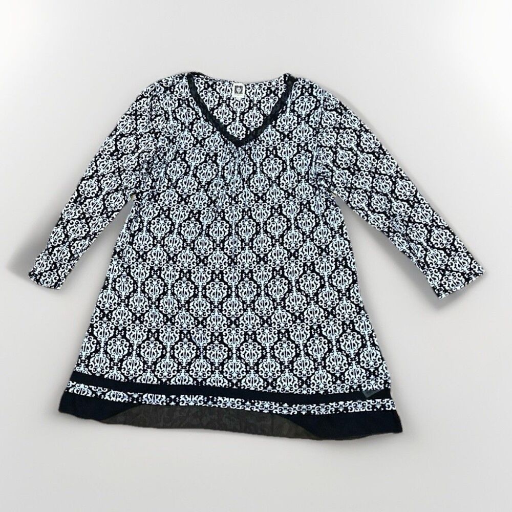 Anne Klein Black & White Geometric Stretchy Lightweight Knit Dress Size L